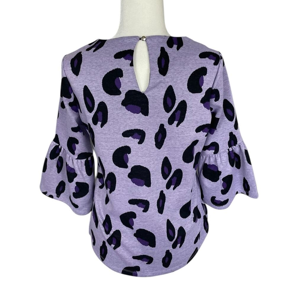 Tyler Boe Leopard Print Knit Top Bell Sleeves Purple Sz XS Preppy Modern Chic - Picture 6 of 10